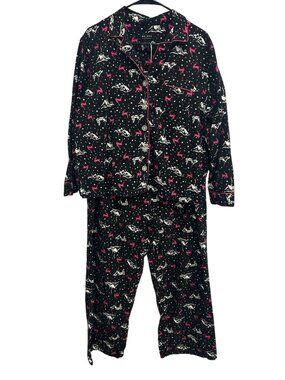 Axcess XL Black Pajama Set Reindeer Print Cotton Shirt Pants Cozycore Whimsical